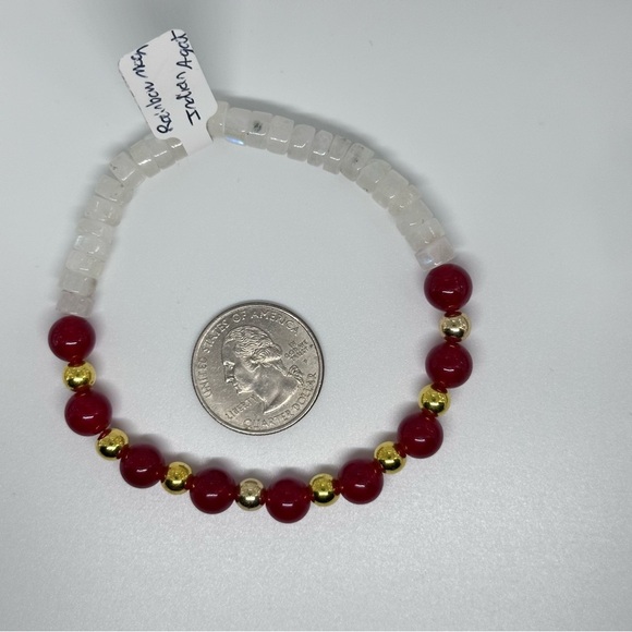 Rainbow moonstone with Agate bracelet stretchy handmade - Picture 2 of 5